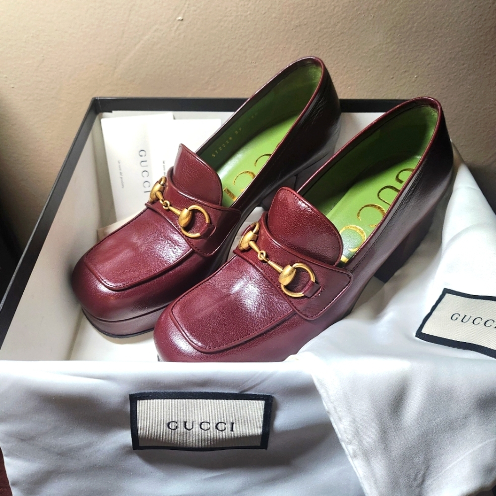 Gucci Platform Loafer With Horsebit in vintage bordeaux (burgundy)